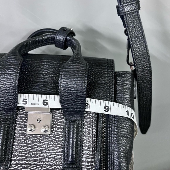 3.1 Phillip Lim Pashli Satchel Bag Black Pebble Leather Metallic Textured - Picture 9 of 13